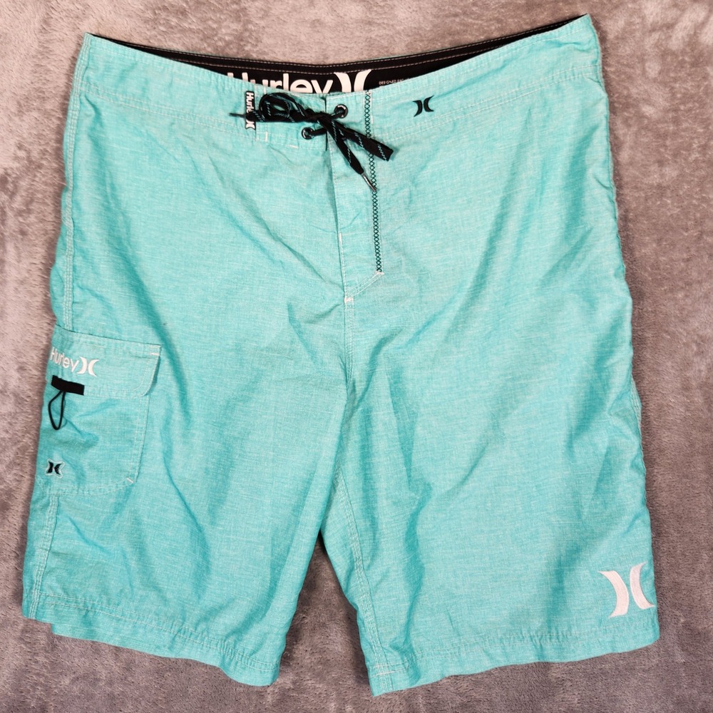 Hurley Board Shorts Mens 34 Teal Excellent‎ Buckle Exclusive MBS0006530 Cargo
